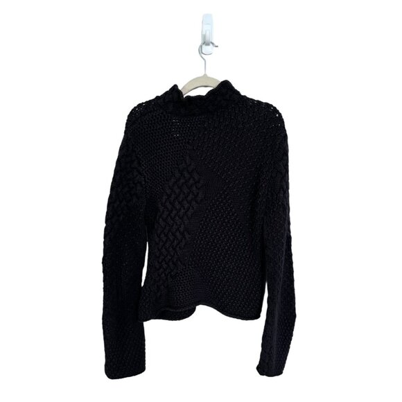 Itsu black chunky knit sweater‎ wool blend bell sleeve short length size XL - Picture 2 of 7